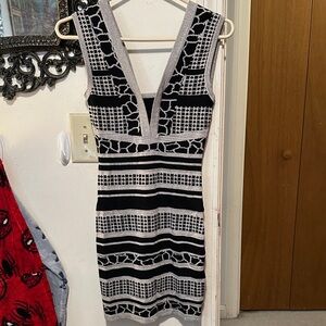 WOW couture Black & White Deep V-Neck Bodycon Dress